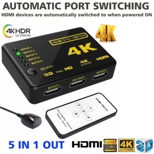 4K HDMI Switch 5 Port Splitter Hub with Remote 5 In 1 Out Auto Switcher - Picture 1 of 24