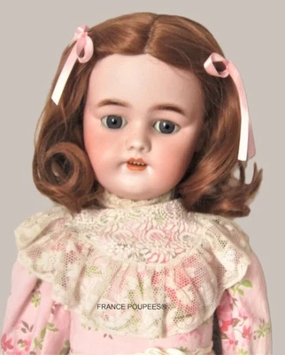 Perruque Jumeau® cheveux Auburn châtain- Poupée Ancienne-T31/33cm(12/13") - Photo 1/3