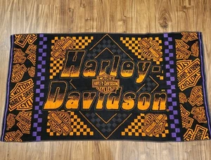Harley-Davidson Beach Towel Large Logo Sheild Checked Flag Vintage 90s 32"X48" - Picture 1 of 7