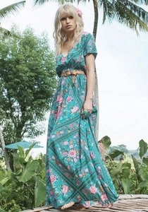 Spell Babushka Dress Gown Large Teal Button Down Duster - Picture 1 of 10