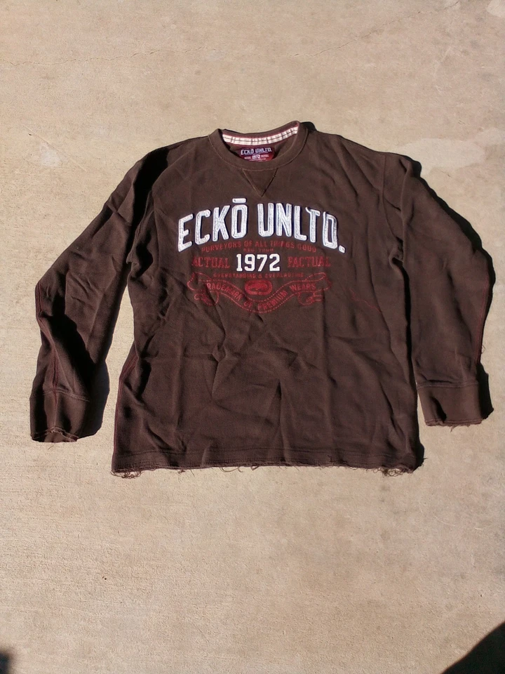Camisa Térmica De Colección Y2k Ecko Unltd Cyber Goth Manga Larga Bordada Marrón Foto 1 de 4