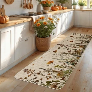 Herbstblumen Küchenmatte, Wildblumen Botanisch Bauernhaus Läufer Teppich Herbst Fl... - Bild 1 von 7