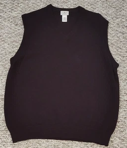 Vintage LL Bean Sweater Vest Men's Large 100% Lambs Wool Burgundy V Neck Grandpa - Picture 1 of 6