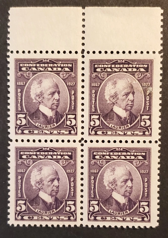 Estampillas Canadá como nuevas: #144 5c violeta Sir Wilfred Laurier negras de 4 VF MNH Foto 1 de 1