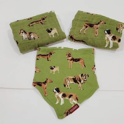 Milkbarn Green Security Blanket Lovey Dogs Burp Cloth Cotton Blend Bib Set Of 3 - Image 1 of 4