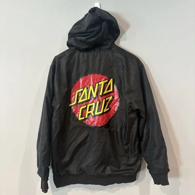  SANTA CRUZ Men's Dot Hooded Windbreaker Jacket Black with Logo US Men's size M  - Image 1 of 4