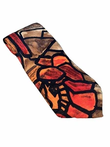 Legacy by Belle Mens Tie Colorful Brown orange 4”w 58”L 100% Silk - Picture 1 of 6