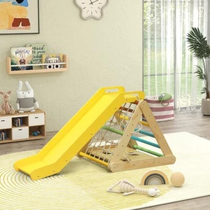 AIYAPLAY 4 in 1 Klettergerüst Set mit Rutsche, Kletterdreieck aus Holz Indoor - Bild 1 von 10