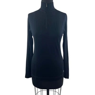 Smartwool Black Wool Ribbed Turtleneck 1/4 Zip Pullover Trendy Sz Medium M FLAW - Image 1 of 4