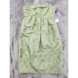 NEW Lavender Label Vera Wang Strapless Polka Dot Mini Dress Size 2 Green Pleated - Picture 1 of 13