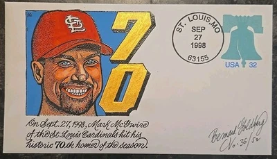 US Special Event Signed Goldberg Cachet #'d 36/52 Mark McGwire's 70th Homer 1998 - Image 1 of 4
