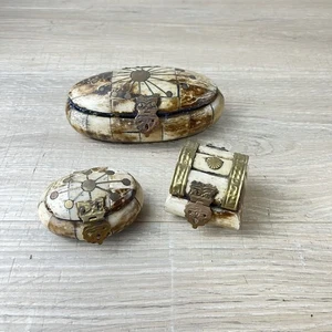 Set of 3 Handmade Camel Bone & Brass Trinket Boxes BoHo Eastern - Picture 1 of 20