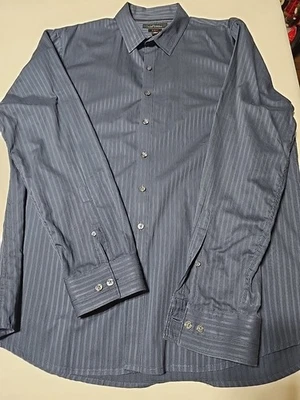 Camisa Marc Anthony Para Hombres XL Azul Oscuro Rayas Abotonada Manga Larga Preppy  Foto 1 de 4