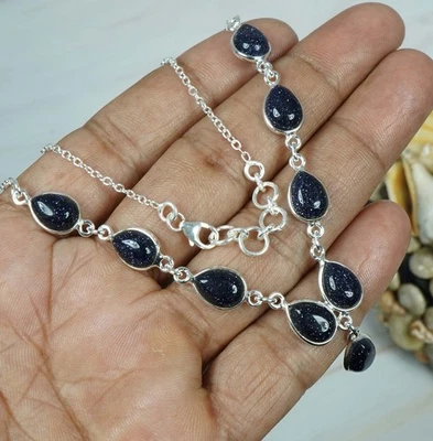 Sunstone Minimalist Necklace 925 Sterling Silver Handmade Adjustable Jewelry - image 1 of 4