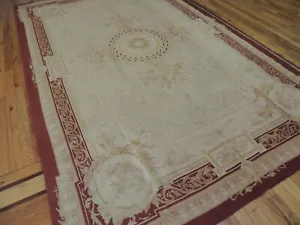 6x9 French Aubusson Area Rug Oriental Beige Gold Burgundy wool hand-knotted - Picture 1 of 15