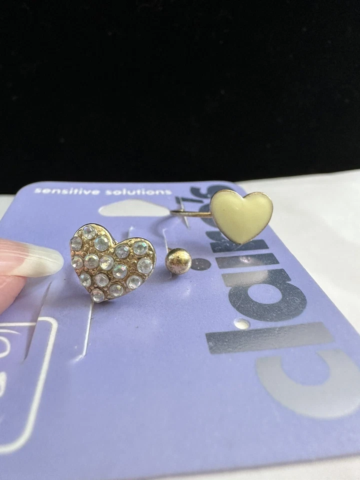 Conjunto de 2 punhos de orelha em forma de coração Claire com strass e madrepérola - Imagem 1 de 4