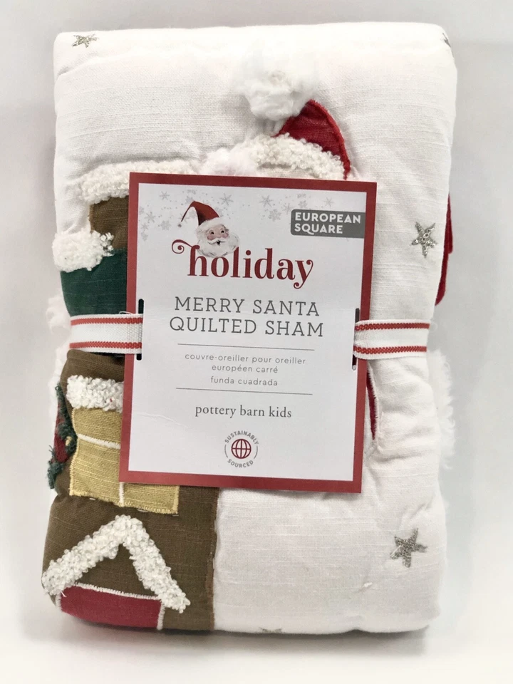 NEW Pottery Barn Kids Merry Santa Quilted Euro Sham, Christmas, Holiday, RARE! - Image 1 of 1