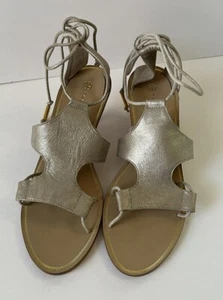 Trina Turk Evelyn Silver Leather Kitten Heel Lace Up Gladiator Sandals Womens 7 - Picture 1 of 8