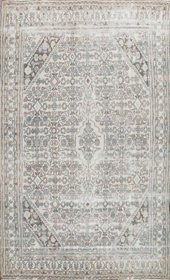 Vintage Geometric Hamedan Living Room Area Rug 7x10 Traditional Handmade Carpet - Image 1 of 4