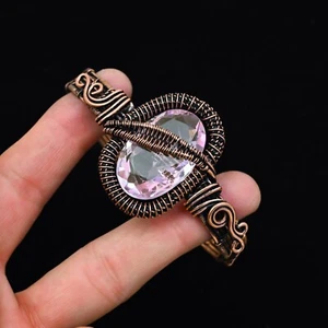 Kunzite Quartz Gemstone Copper Wire Wrapped Handmade Bangle Jewelry Gift For Her - Picture 1 of 4