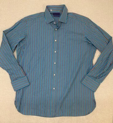 Ralph Lauren Purple Label Button Up Men’s 17 120s 2 Ply Cotton Striped - Image 1 of 4