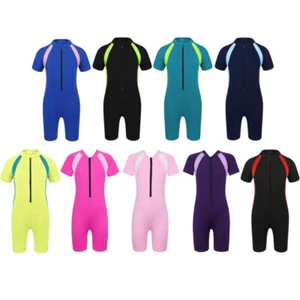 Kids Girls Swimming Costume Short Sleeve Zippered Swimsuit Rash Guard UPF 50+ - Picture 1 of 157