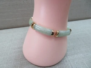 Vtg 14k Natural Green Jadeite Jade Hinged Link Bangle Bracelet 7" - Picture 1 of 12