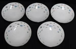 5 Sango HARLEQUIN MCM Blue Gray Diamond 7" Soup Cereal Bowls Set - Picture 1 of 6
