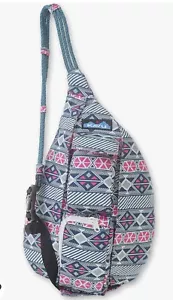 KAVU Mini Bolso Bandolera Cuerda Mochila Incrustación de Gemas Azul Rosa Blanco USADO UNA VEZ - Imagen 1 de 11