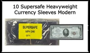 10 US Dollar / Modern Currency Banknotes Sleeves Heavyweight Supersafe 10 Mil - Picture 1 of 7