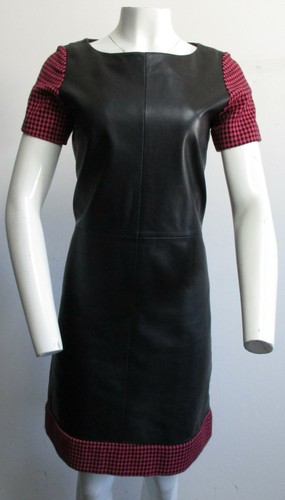 BOUTIQUE MOSCHINO abito in pelle nero con manica stampa diamanti rosa nero TG 40