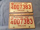 Vintage 1976 Iowa Truck License Plate Matching Numbers 94 DD7383