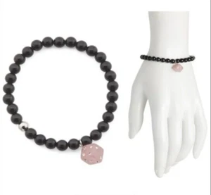 Coach Silver/Pink Dice Charm Bead/Beaded Black Onyx Stretch Bracelet NWT/Bag $95 - Picture 1 of 8