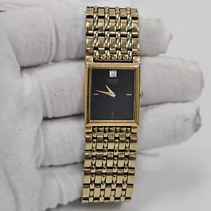 Vintage SEIKO Diamond Tank Men’s 32mm Quartz Watch Black Gold Tone Bracelet - Picture 1 of 9