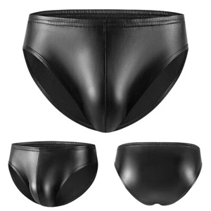 Underwear Underwear Wet Look Briefs Bulge Pouch Faux Leather Low Rise Men - Picture 1 of 36