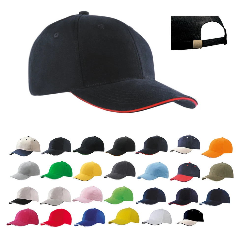 BASEBALL-CAP 6 Panel Sandwich-Cap Kappe Satinschweissband NEU Daiber MB024