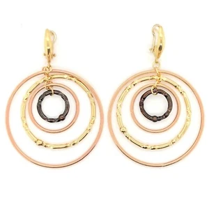 Italian 14k Tri-Color Gold Hollow Round Drop Dangle Earrings 2.5" 7.4 grams - Picture 1 of 4