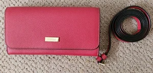 AUTH FURLA 3-WAY LEATHER CLUTCH/SHOULDER CROSSBODY BAG NWOT RED - Picture 1 of 12