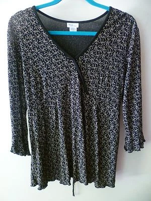 MIMI материнства талии галстук гофрирование деталь 3/4 рукав богемное хиппи блузка размер L  - Изображение 1 из 4