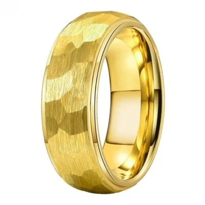 Anillo de carburo de tungsteno con acabado cepillado superior martillado de 8 mm anillo de ajuste cómodo Foto 1 de 4