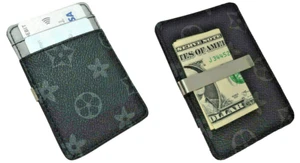 Unisex Black Steel Money Clip Holder Clutch Wallet Purse UK Faux Leather 908 UK - Picture 1 of 6