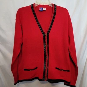 Vintage Strickjacke rot schwarz Hongkong Gr. XL Schwanzmarke Goldknöpfe - Bild 1 von 9