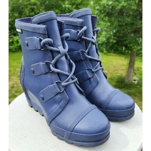 Sorel Joan Regen Keilabsatz Stiefel Schnürstiefel Knöchel wasserdicht blau Damengröße 8 NL2442 - Bild 1 von 8
