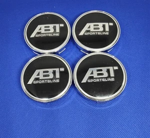 LOT 4 Caches Moyeu Emblème ABT  Logo Jantes Centre Roue Chrome Noir 60/56mm - Picture 1 of 3