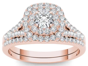 10k Rose Gold Round Cut 1Ct Diamond Bridal Set Ring Size 8 Clarity I2 - Picture 1 of 6