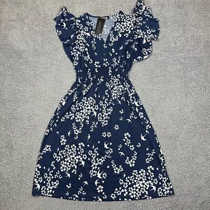 Anna Morgan Dress Womens Small Blue Floral Birds Flutter Sleeve Elastic Waist - Picture 1 of 12
