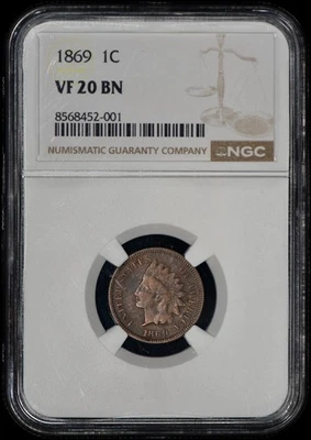 1869 Indian Head One Cent 1c Penny NGC VF20 - Image 1 of 3