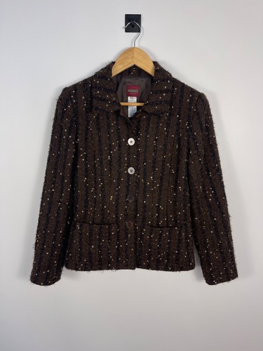 Giacca donna Kenzo Paris vintage anni 80 lana bottoni blazer a righe marrone taglia 38