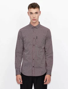 Armani Exchange MIXED COTTON SLIM-FIT PLAID STRETCH SHIRT Burgundy, M - Picture 1 of 3
