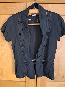 Vintage Black Bolero/short jacket, Flower Pattern - Picture 1 of 8